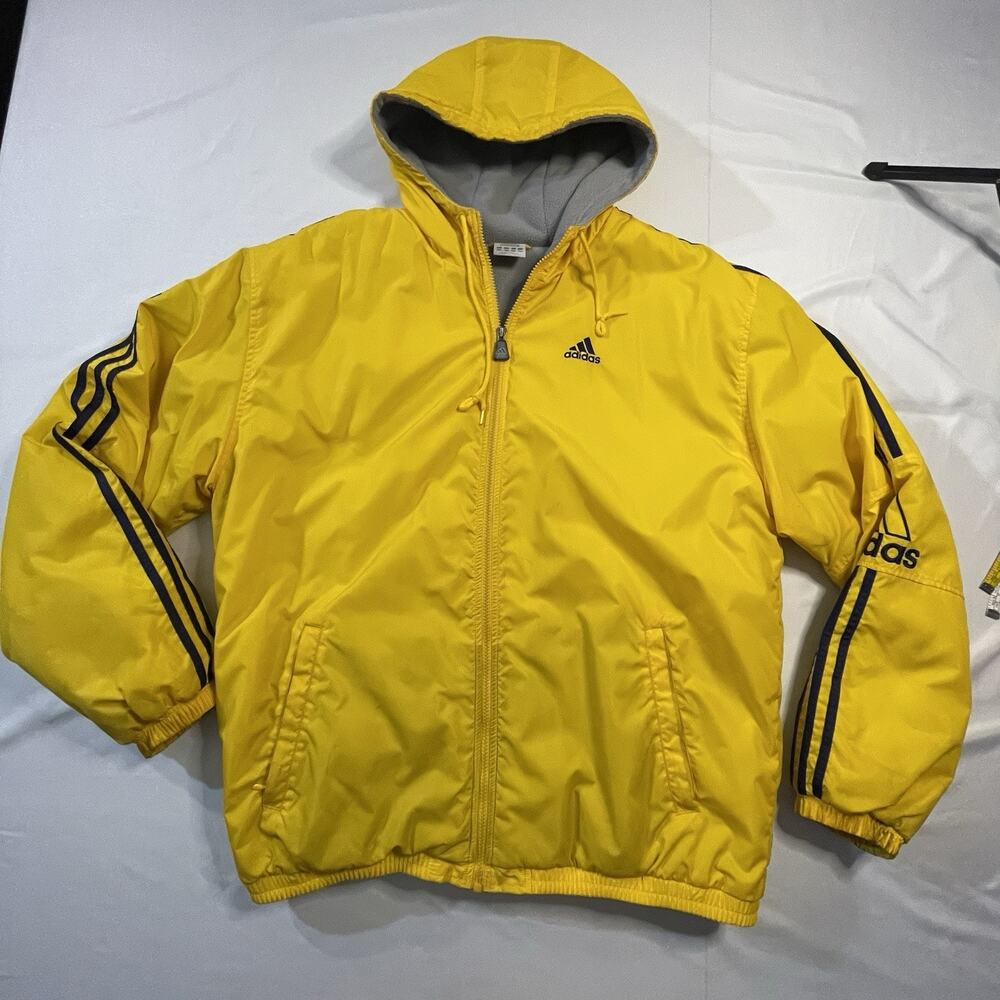 Vintage Y2K Adidas Yellow Hooded Fleece Lined Jacket 2002 Men’s Large AWV002